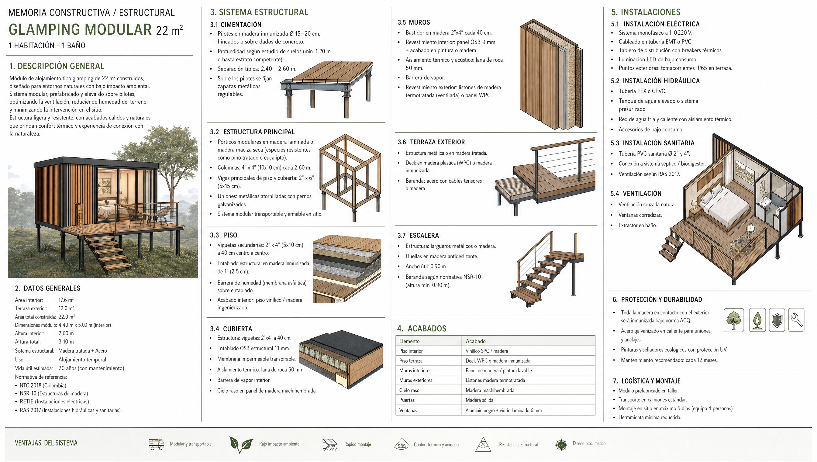 Memoria constructiva y estructural Glamping Dorado 22 m2